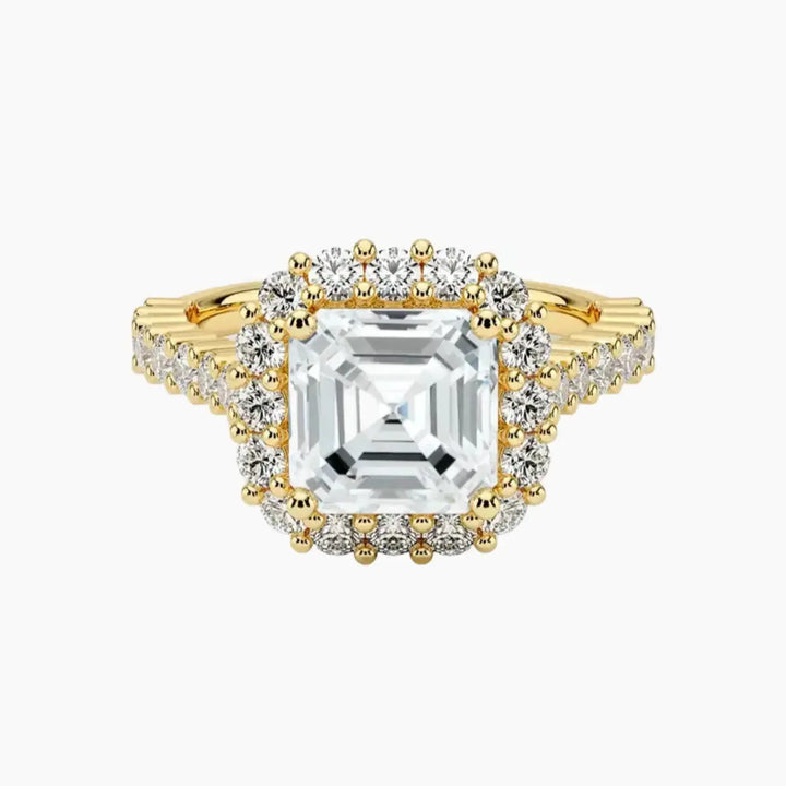 Fiora Pave Asscher Designer 2.5 Carat Lab Grown Diamond Engagement Ring in 18K Yellow Gold