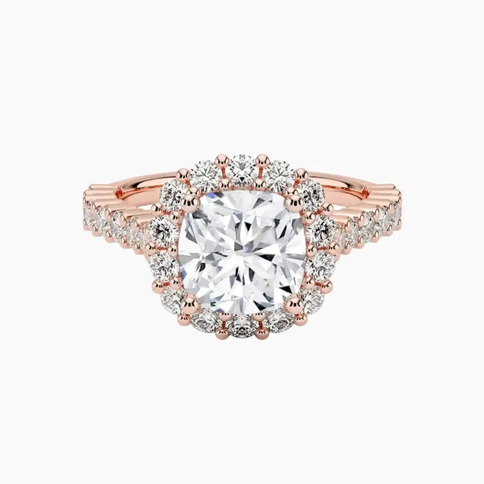 Fiora Pave Cushion Designer 3 Carat Lab Grown Diamond Engagement Ring in 18K Yellow Gold