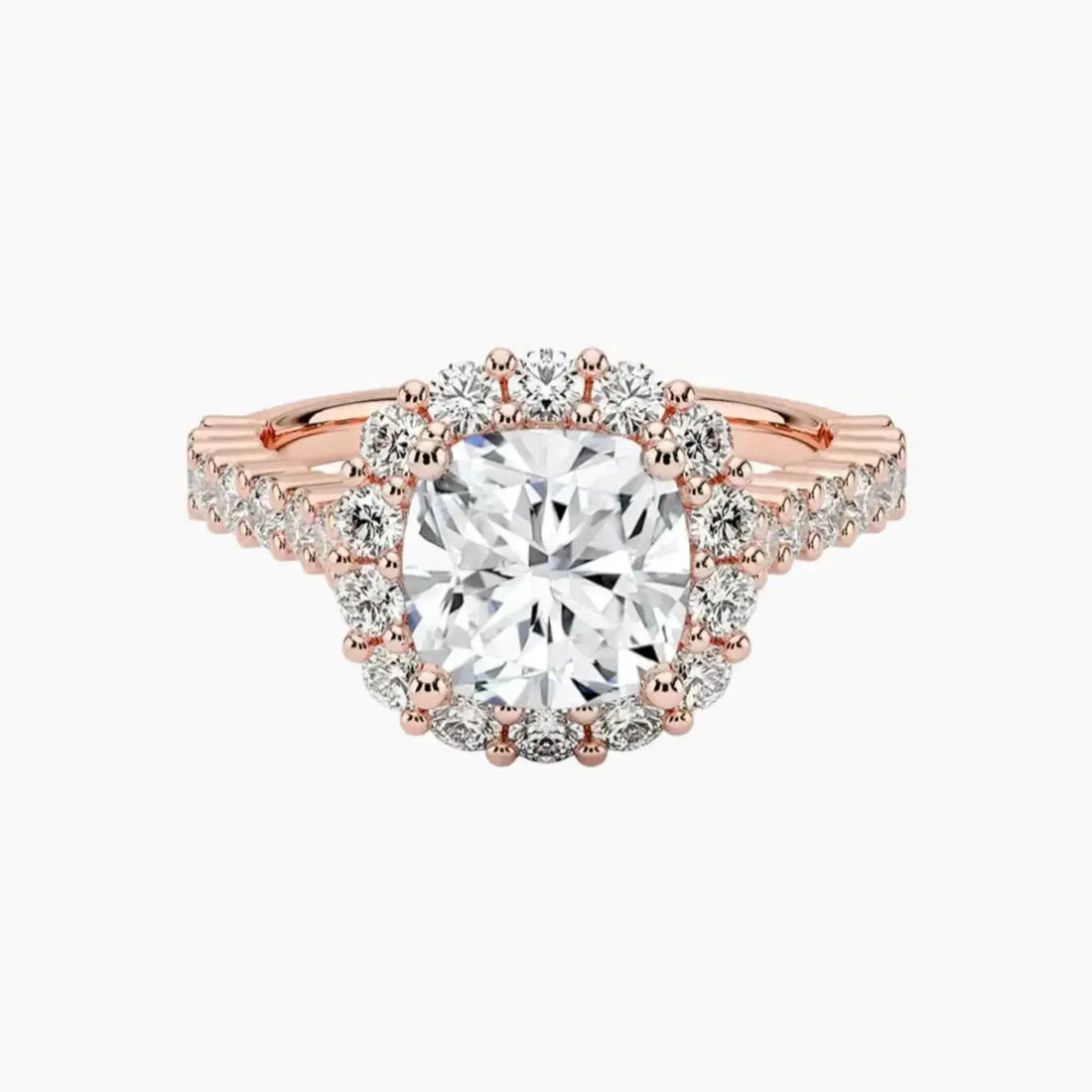 Fiora Pave Cushion Designer 2.5 Carat Lab Grown Diamond Engagement Ring in 14K Rose Gold