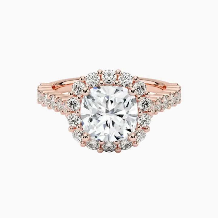 Fiora Pave Cushion Designer 2 Carat Lab Grown Diamond Engagement Ring in 14K Rose Gold