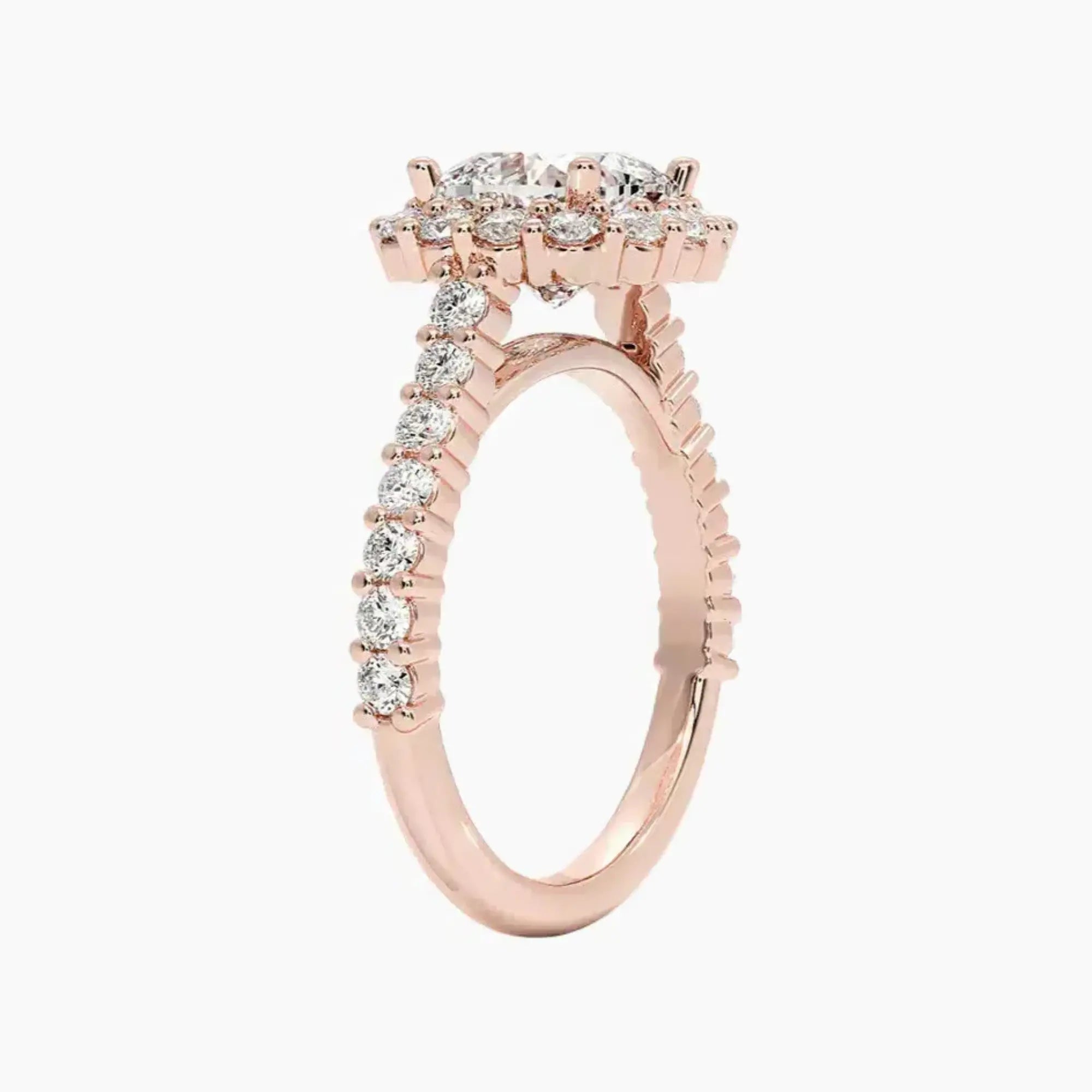 Fiora Pave Cushion Designer 3 Carat Lab Grown Diamond Engagement Ring in 18K Rose Gold