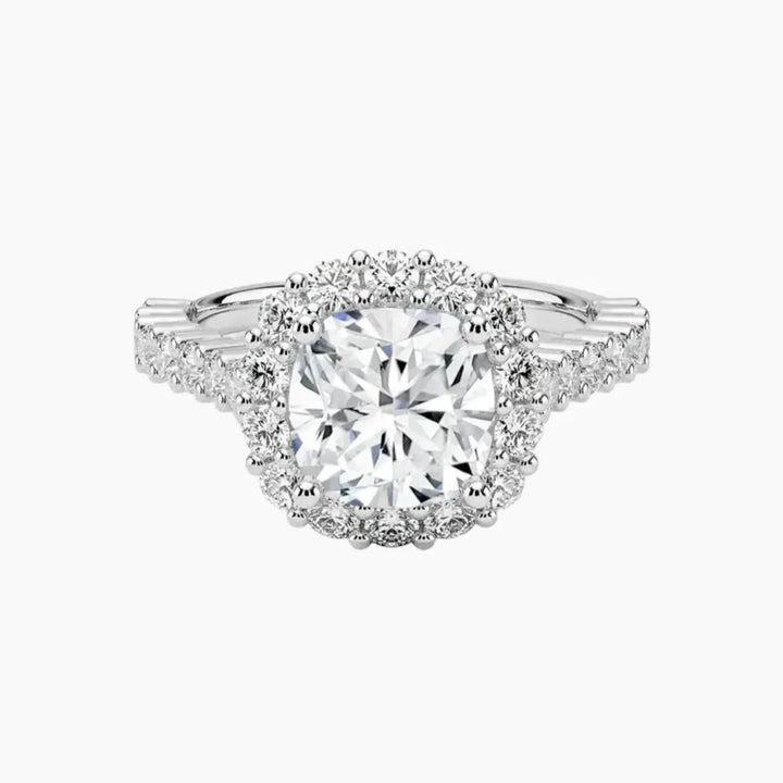 Fiora Pave Cushion Designer 1.5 Carat Lab Grown Diamond Engagement Ring in 18K White Gold