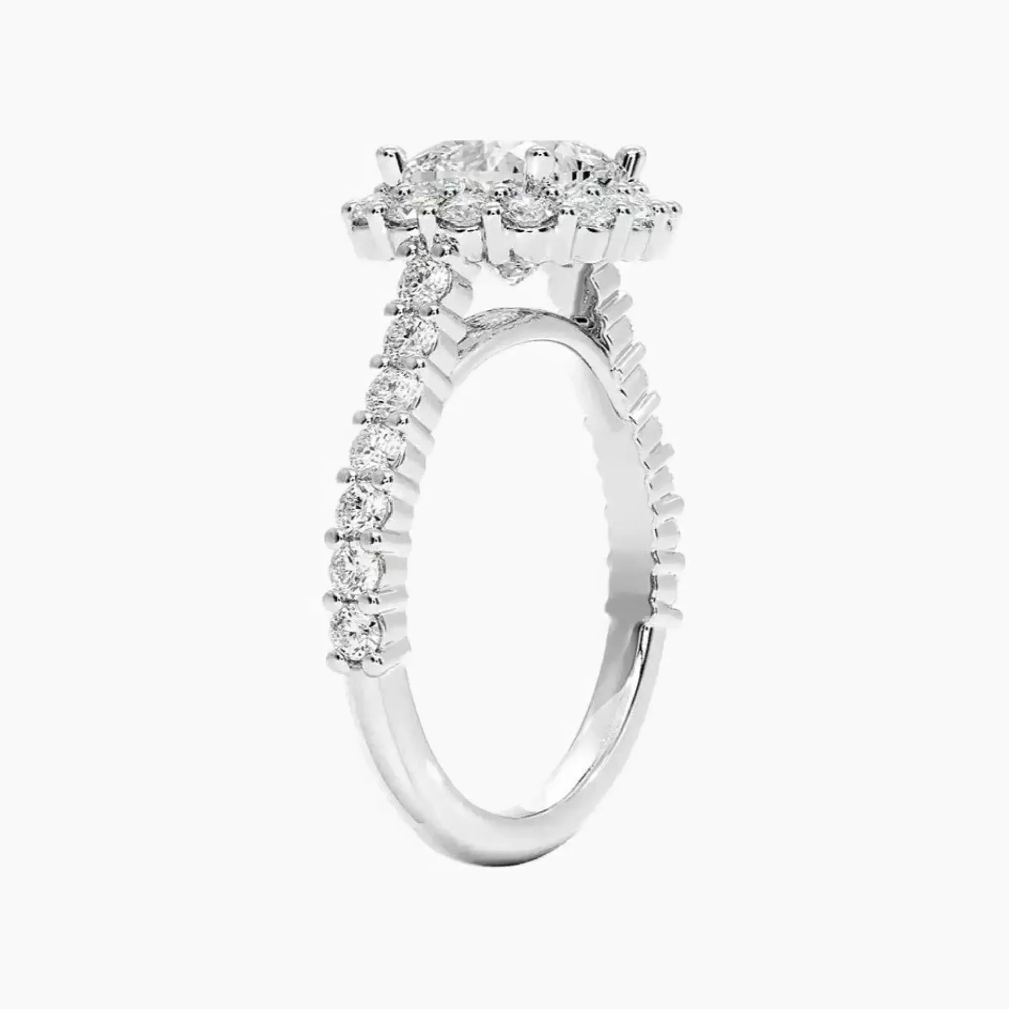 Fiora Pave Cushion Designer 1.5 Carat Lab Grown Diamond Engagement Ring in 18K White Gold