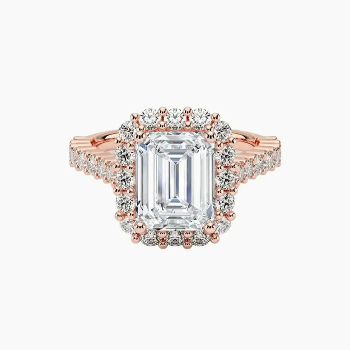 Fiora Pave Emerald Designer 2.5 Carat Lab Grown Diamond Engagement Ring in 14K Rose Gold