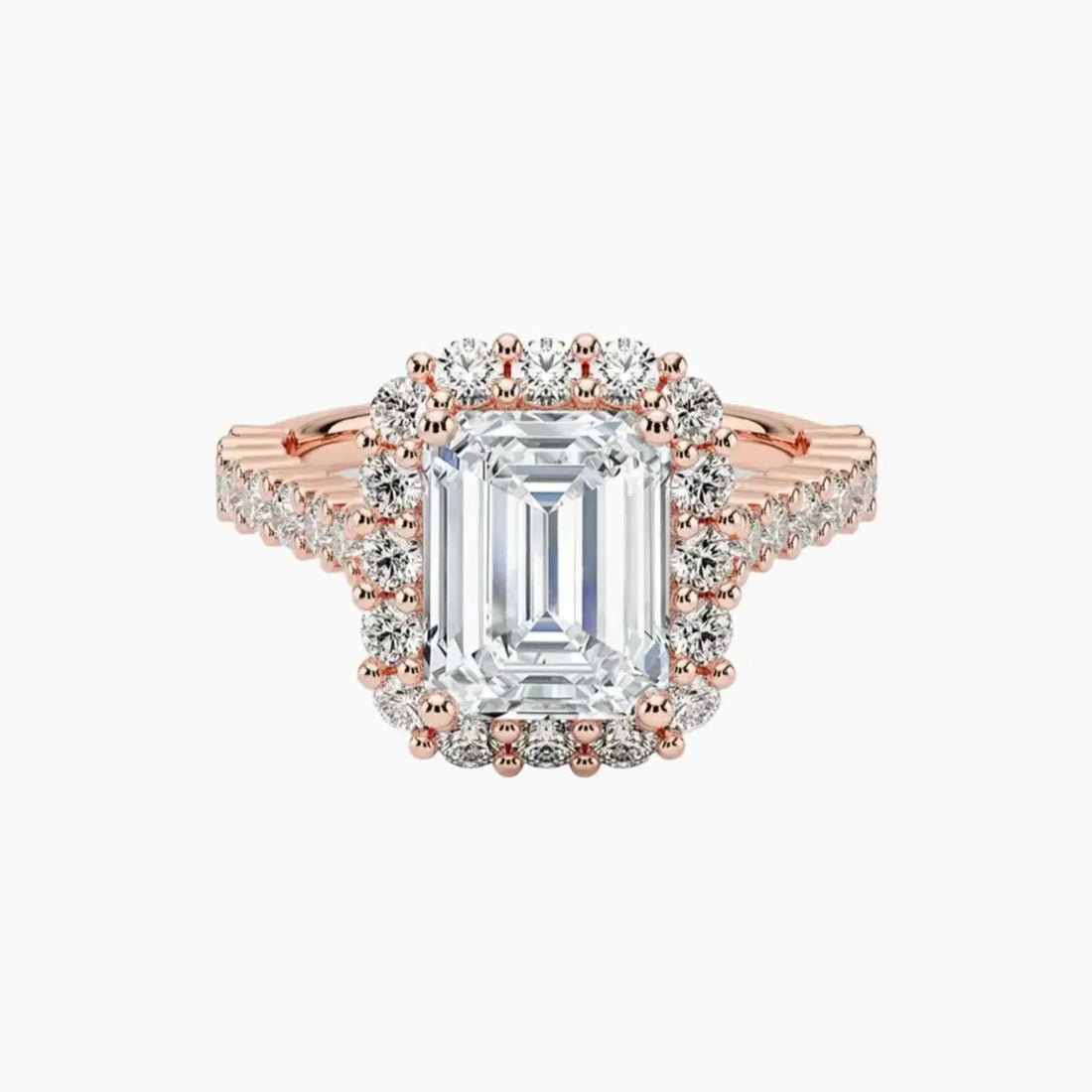 Fiora Pave Emerald Designer 2 Carat Lab Grown Diamond Engagement Ring in 18K Rose Gold