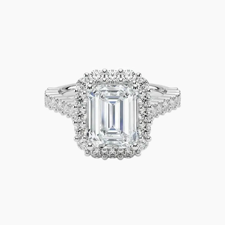 Fiora Pave Emerald Designer 2 Carat Lab Grown Diamond Engagement Ring in 14K White Gold