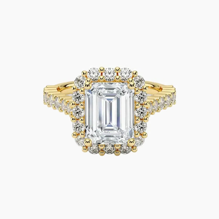 Fiora Pave Emerald Designer 3 Carat Lab Grown Diamond Engagement Ring in 14K Yellow Gold
