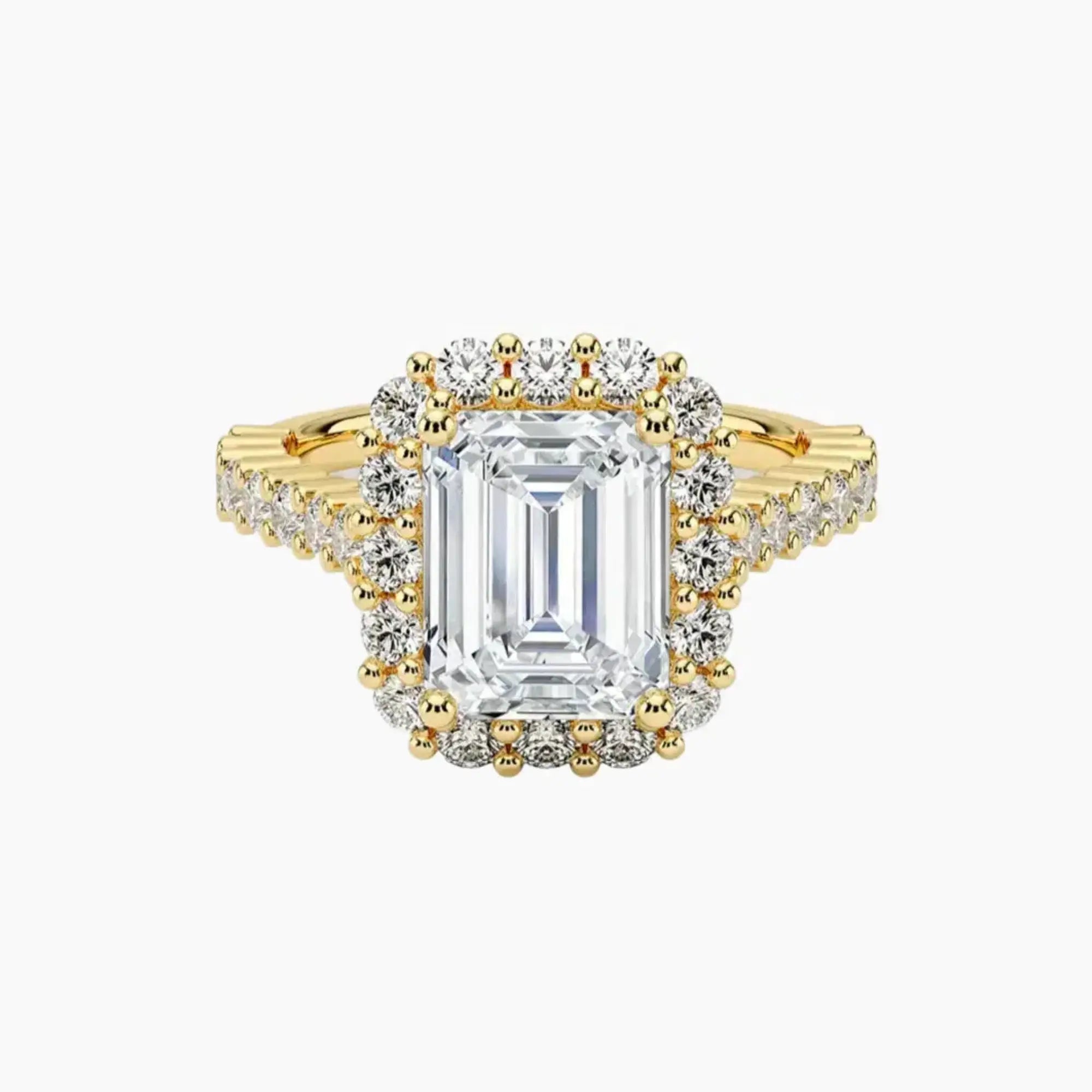 Fiora Pave Emerald Designer 1.5 Carat Lab Grown Diamond Engagement Ring in 14K Yellow Gold
