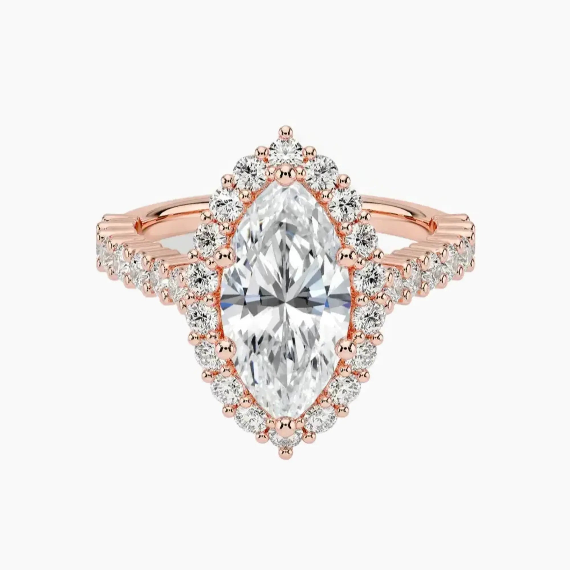 Fiora Pave Marquise Designer 2 Carat Lab Grown Diamond Engagement Ring in 18K Rose Gold