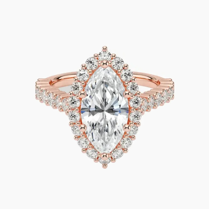 Fiora Pave Marquise Designer 3 Carat Lab Grown Diamond Engagement Ring in 18K Rose Gold