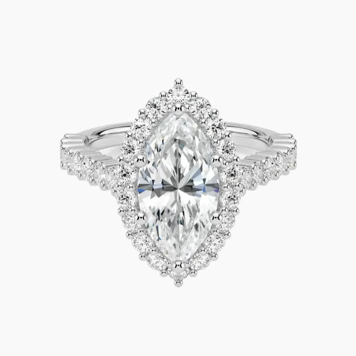 Fiora Pave Marquise Designer 1.5 Carat Lab Grown Diamond Engagement Ring in 18K White Gold
