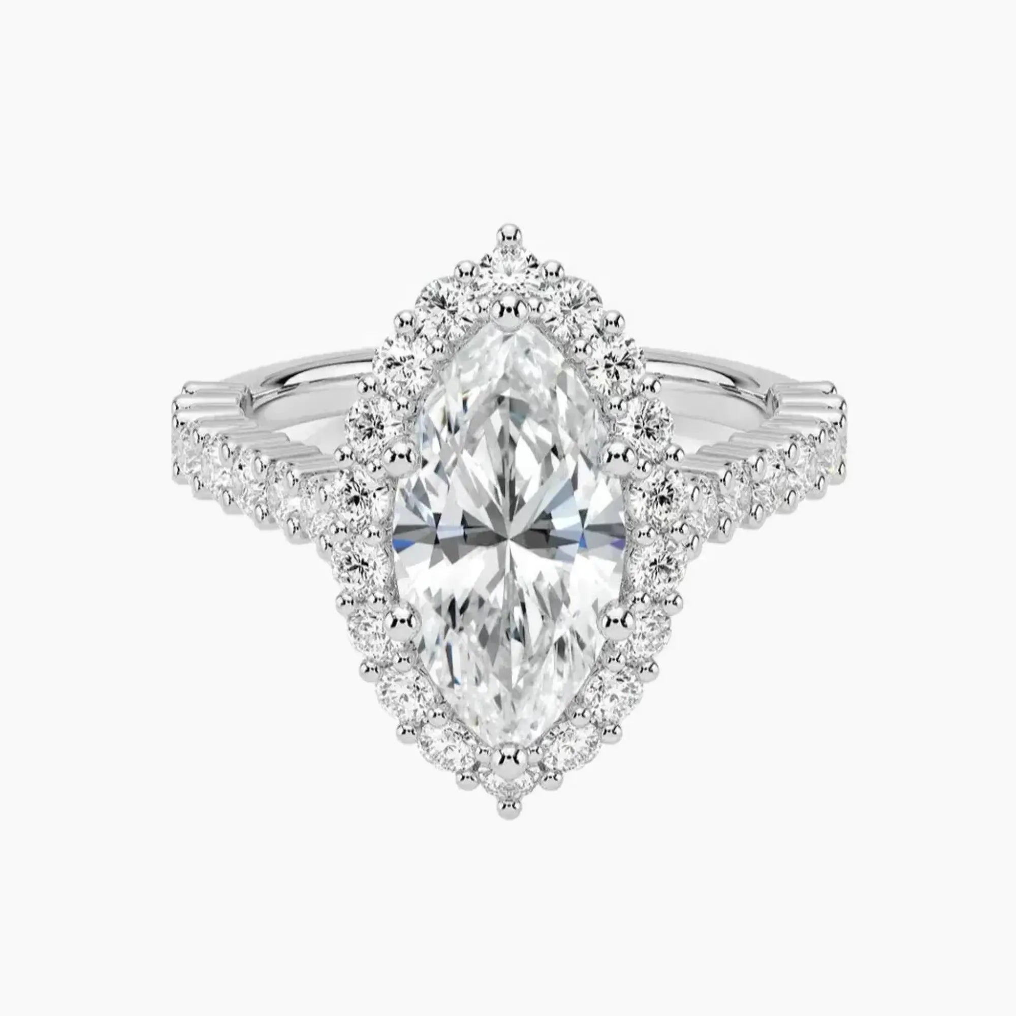 Fiora Pave Marquise Designer 1 Carat Lab Grown Diamond Engagement Ring in 18K White Gold