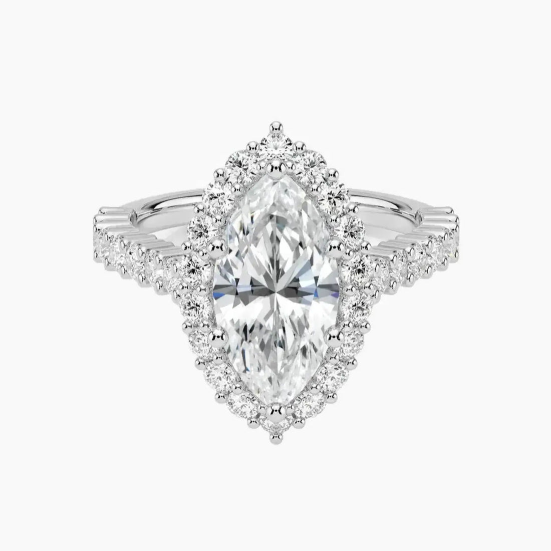 Fiora Pave Marquise Designer 1 Carat Lab Grown Diamond Engagement Ring in 18K White Gold