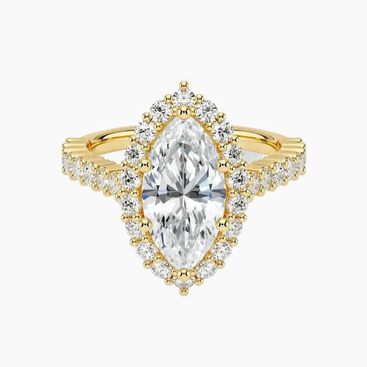 Fiora Pave Marquise Designer 1.5 Carat Lab Grown Diamond Engagement Ring in 18K Yellow Gold