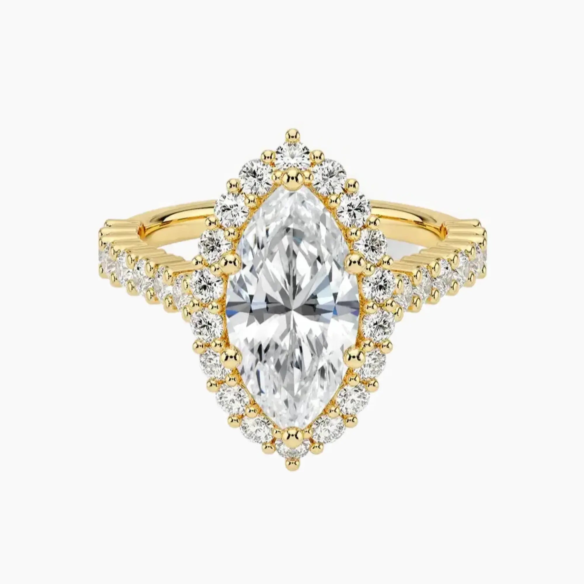 Fiora Pave Marquise Designer 2 Carat Lab Grown Diamond Engagement Ring in 18K Yellow Gold