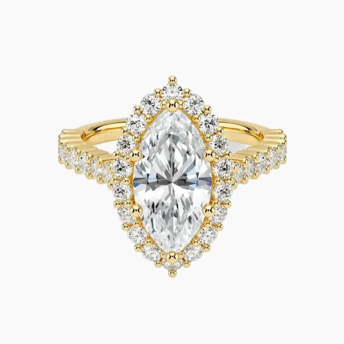 Fiora Pave Marquise Designer 2 Carat Lab Grown Diamond Engagement Ring in 18K Yellow Gold