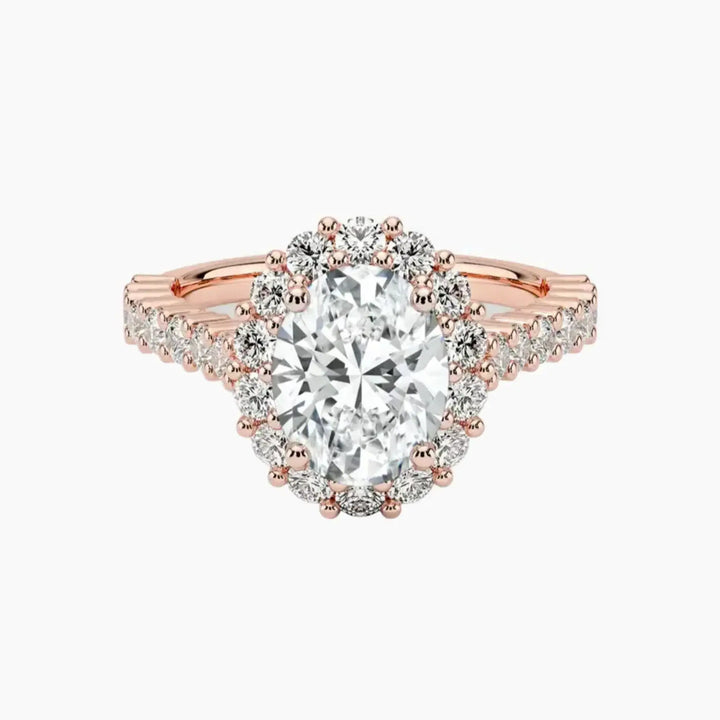 Fiora Pave Oval Designer 2 Carat Lab Grown Diamond Engagement Ring in 14K Rose Gold