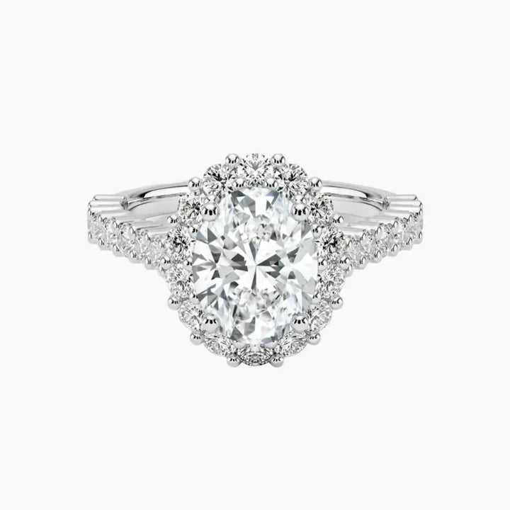 Fiora Pave Oval Designer 3 Carat Lab Grown Diamond Engagement Ring in 14K White Gold
