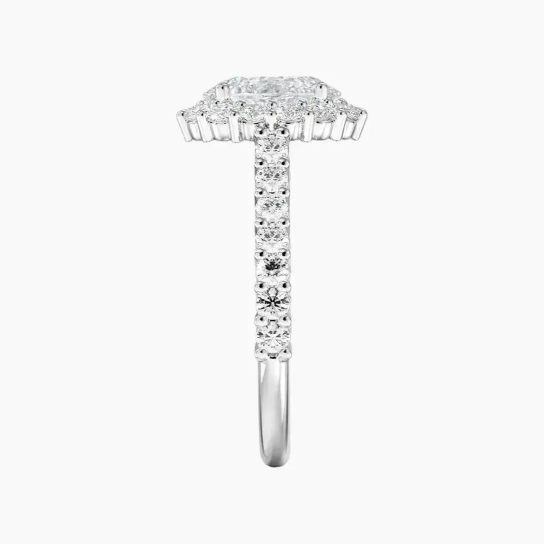Fiora Pave Oval Designer 1 Carat Lab Grown Diamond Engagement Ring in 18K White Gold