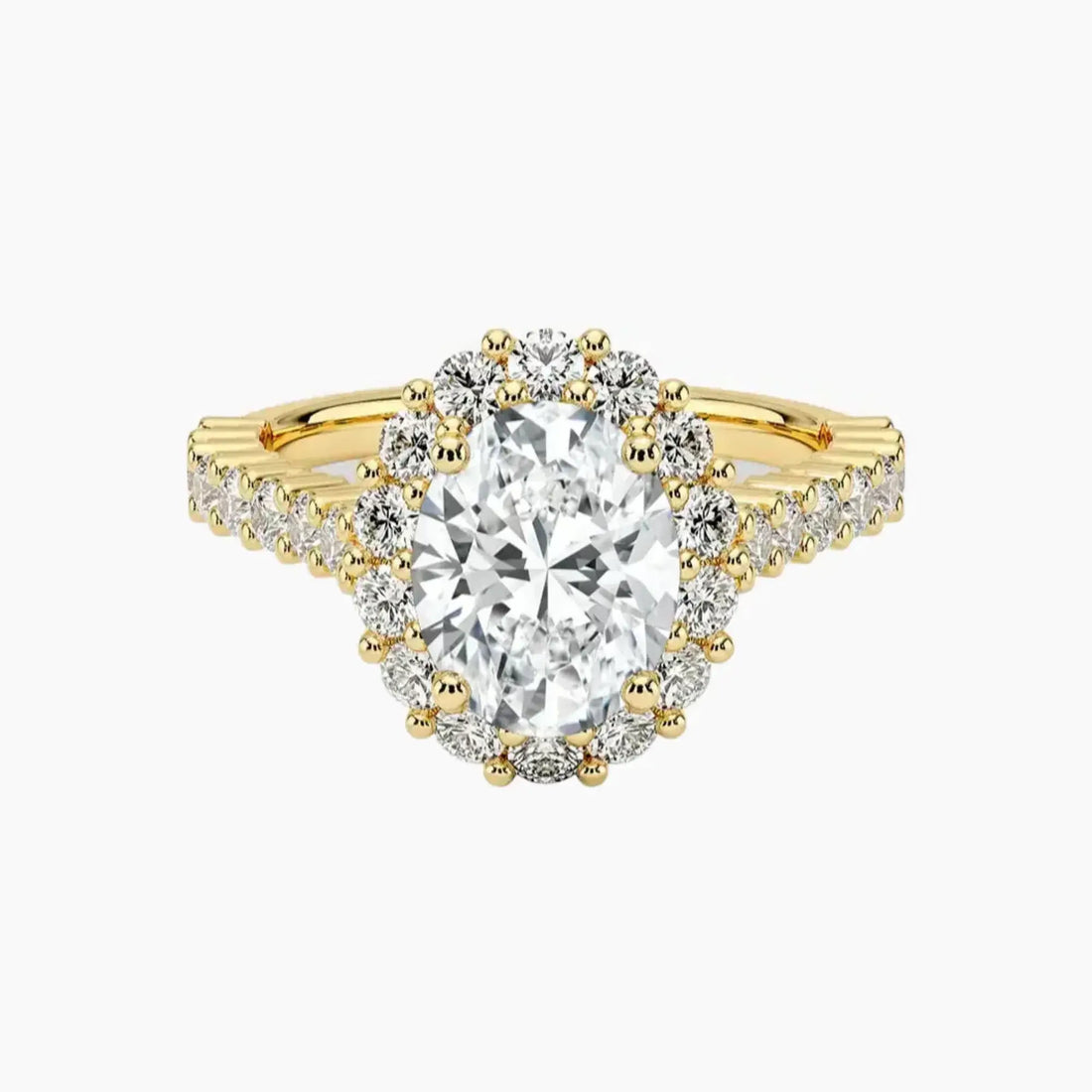 Fiora Pave Oval Designer 1 Carat Lab Grown Diamond Engagement Ring in 18K Yellow Gold