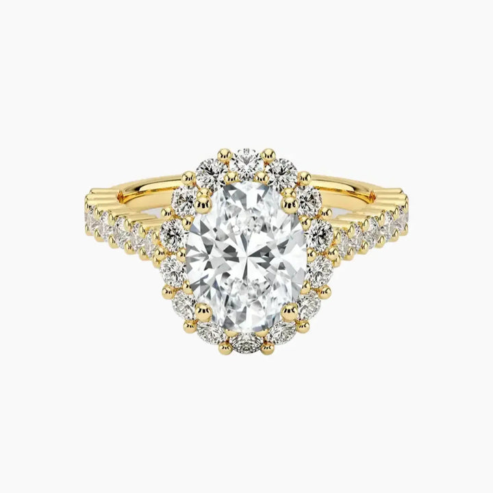 Fiora Pave Oval Designer 1 Carat Lab Grown Diamond Engagement Ring in 18K Yellow Gold