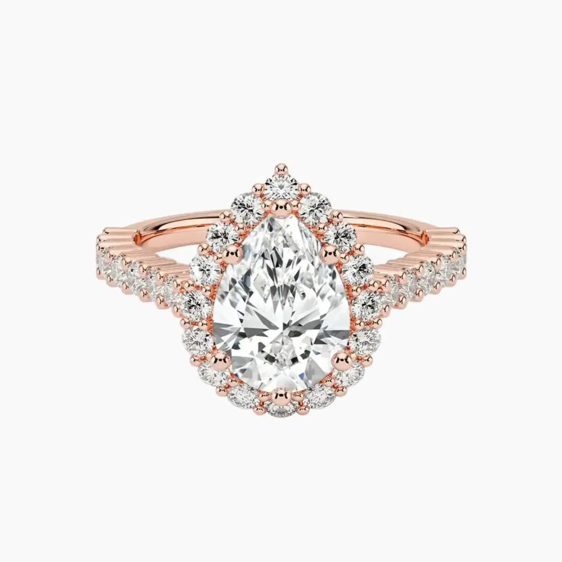 Fiora Pave Pear Designer 3 Carat Lab Grown Diamond Engagement Ring in 14K Yellow Gold