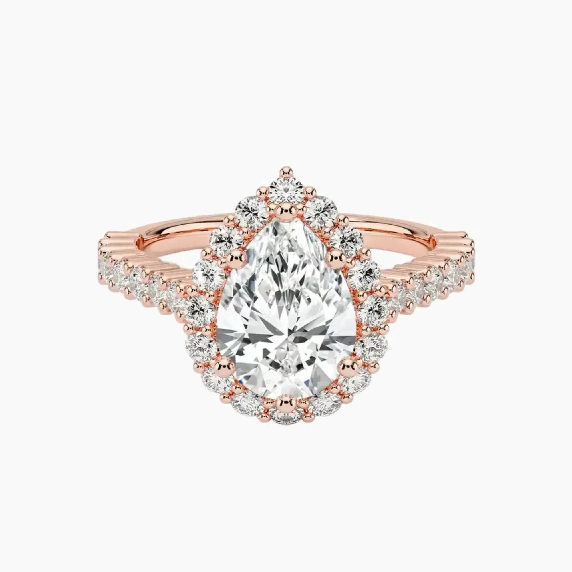 Fiora Pave Pear Designer 1 Carat Lab Grown Diamond Engagement Ring in 14K Rose Gold