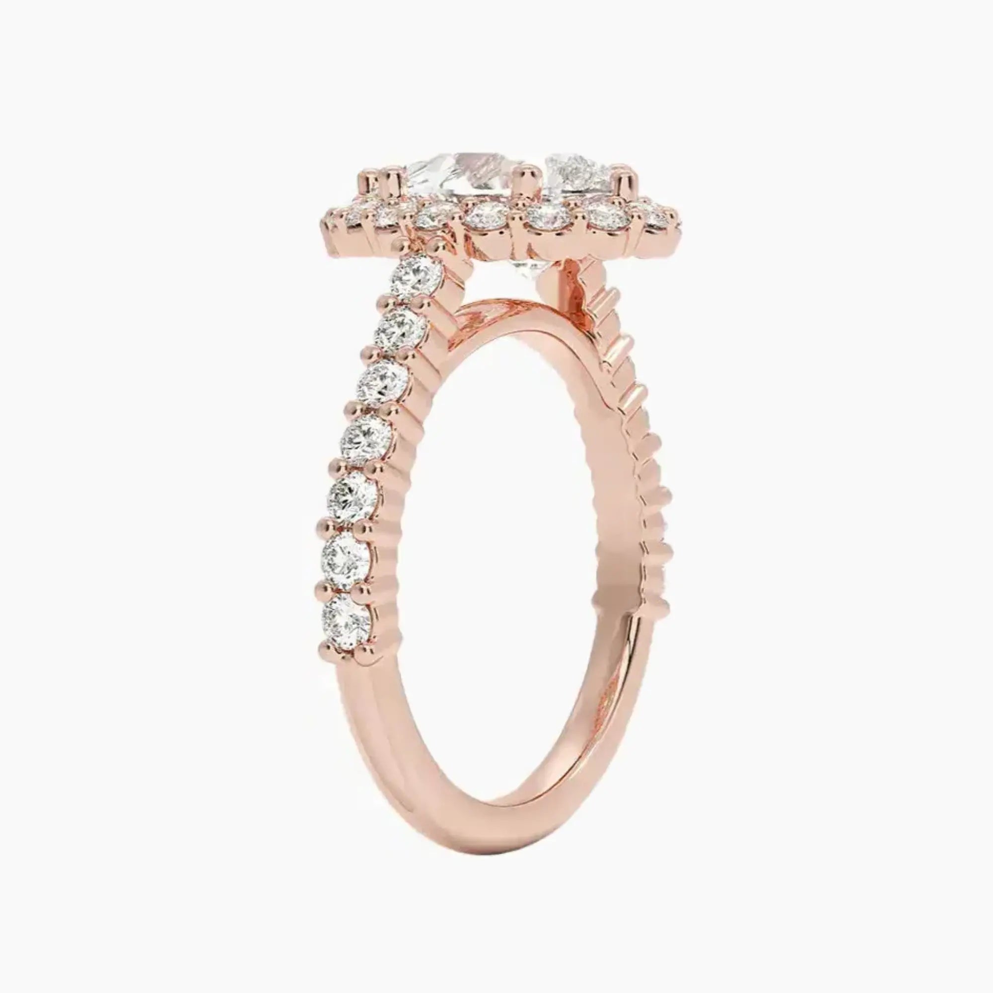 Fiora Pave Pear Designer 1 Carat Lab Grown Diamond Engagement Ring in 14K Rose Gold