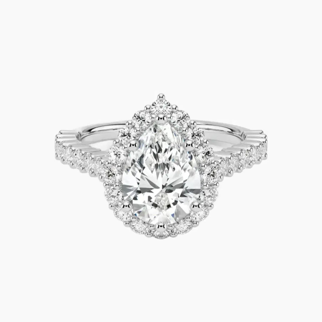Fiora Pave Pear Designer 1 Carat Lab Grown Diamond Engagement Ring in 18K Yellow Gold