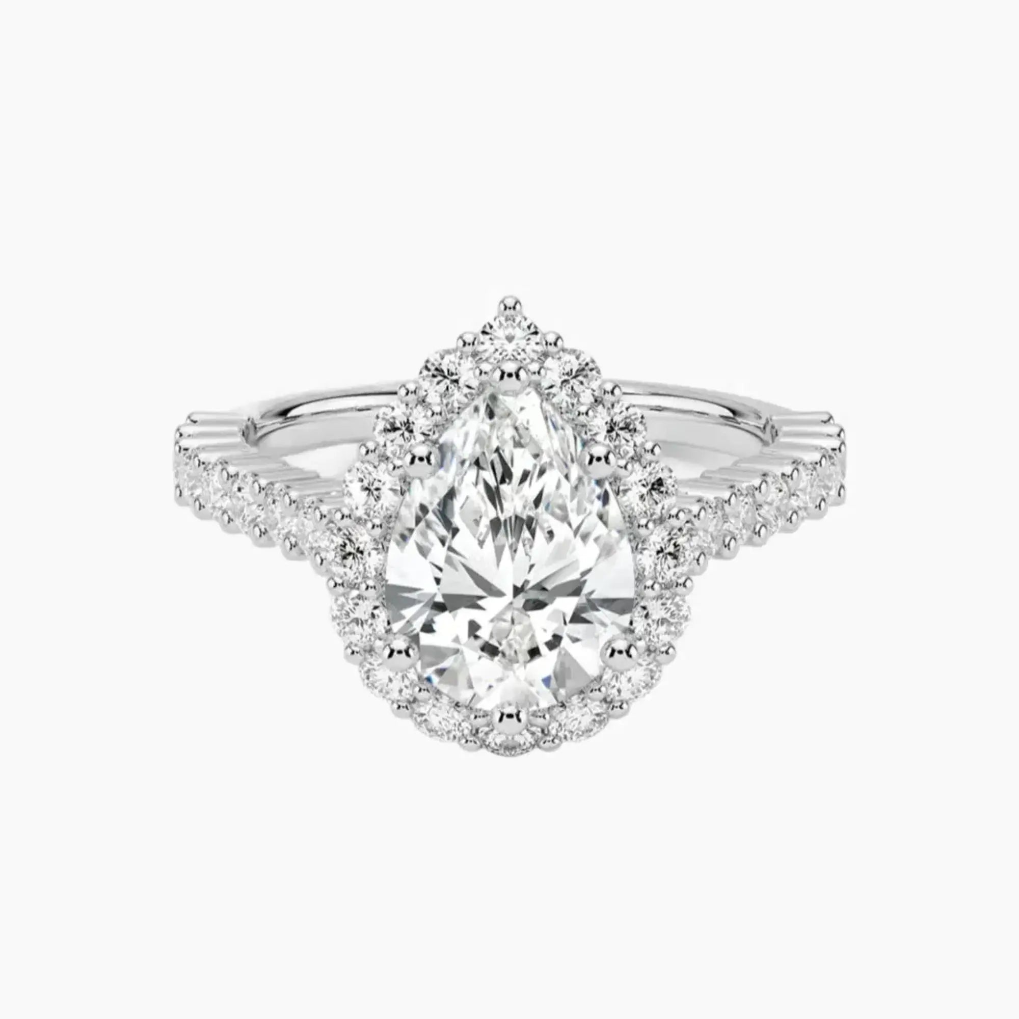 Fiora Pave Pear Designer 1.5 Carat Lab Grown Diamond Engagement Ring in 18K White Gold