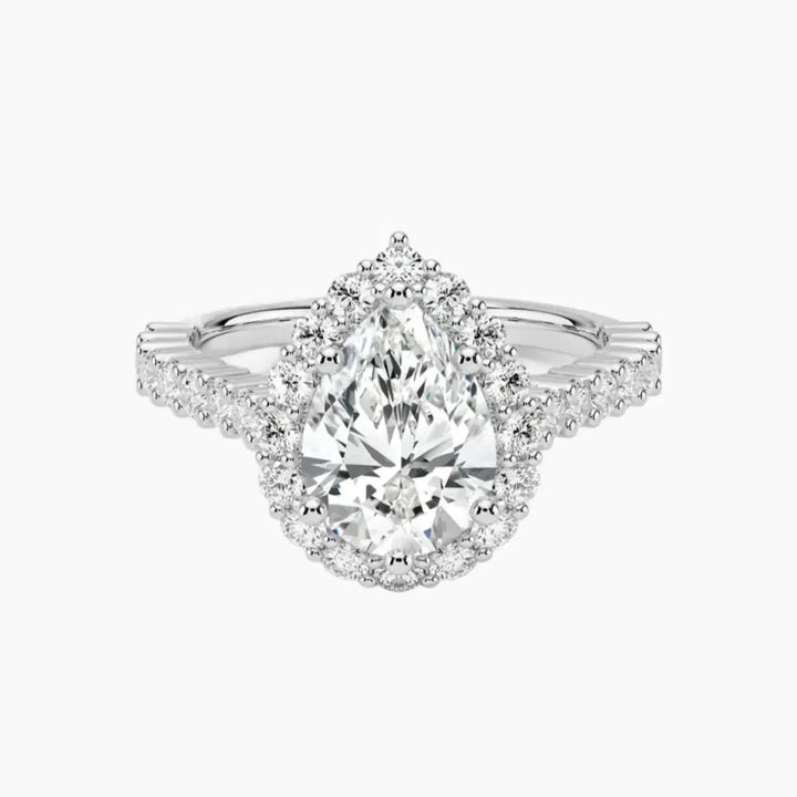 Fiora Pave Pear Designer 1.5 Carat Lab Grown Diamond Engagement Ring in 18K White Gold