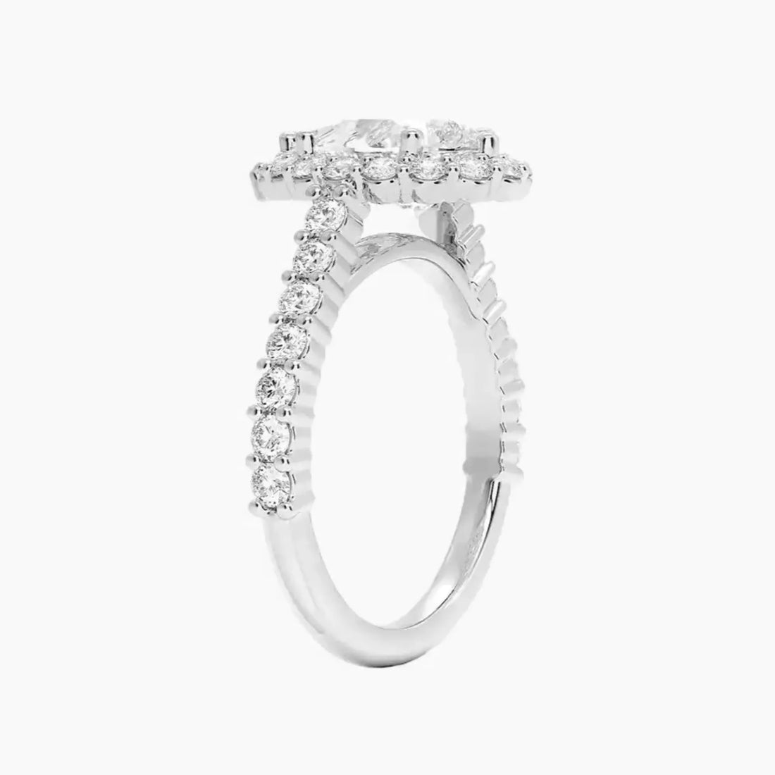 Fiora Pave Pear Designer 1.5 Carat Lab Grown Diamond Engagement Ring in 14K White Gold