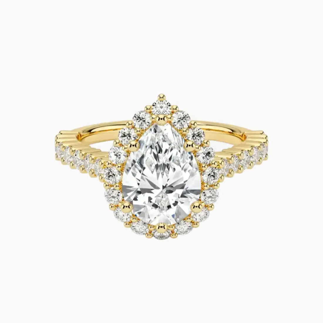 Fiora Pave Pear Designer 2 Carat Lab Grown Diamond Engagement Ring in 18K Yellow Gold