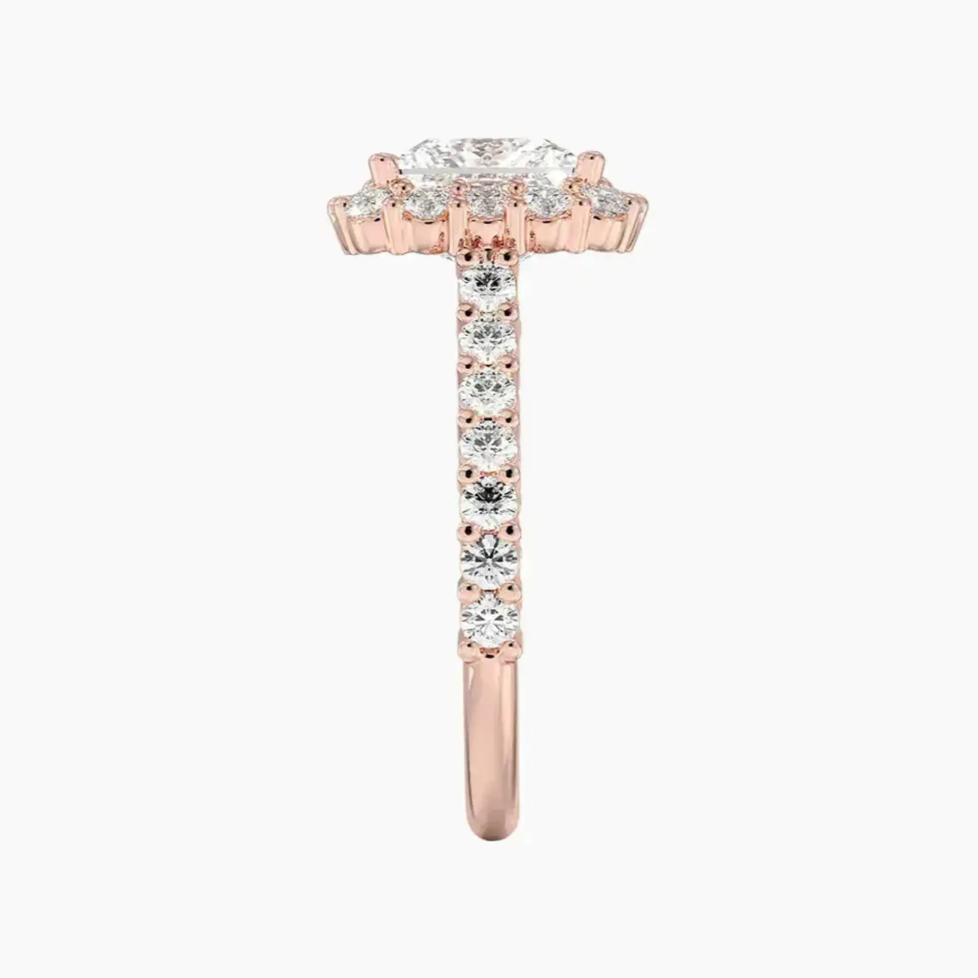 Fiora Pave Princess Designer 3 Carat Lab Grown Diamond Engagement Ring in 18K Rose Gold