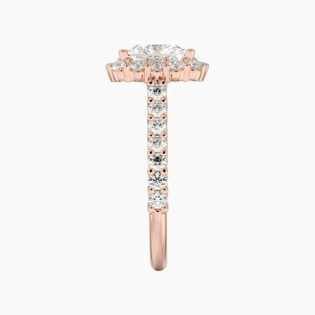 Fiora Pave Princess Designer 3 Carat Lab Grown Diamond Engagement Ring in 18K Rose Gold