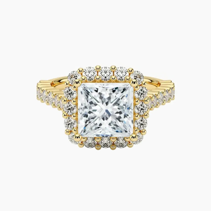 Fiora Pave Princess Designer 2.5 Carat Lab Grown Diamond Engagement Ring in 18K Yellow Gold