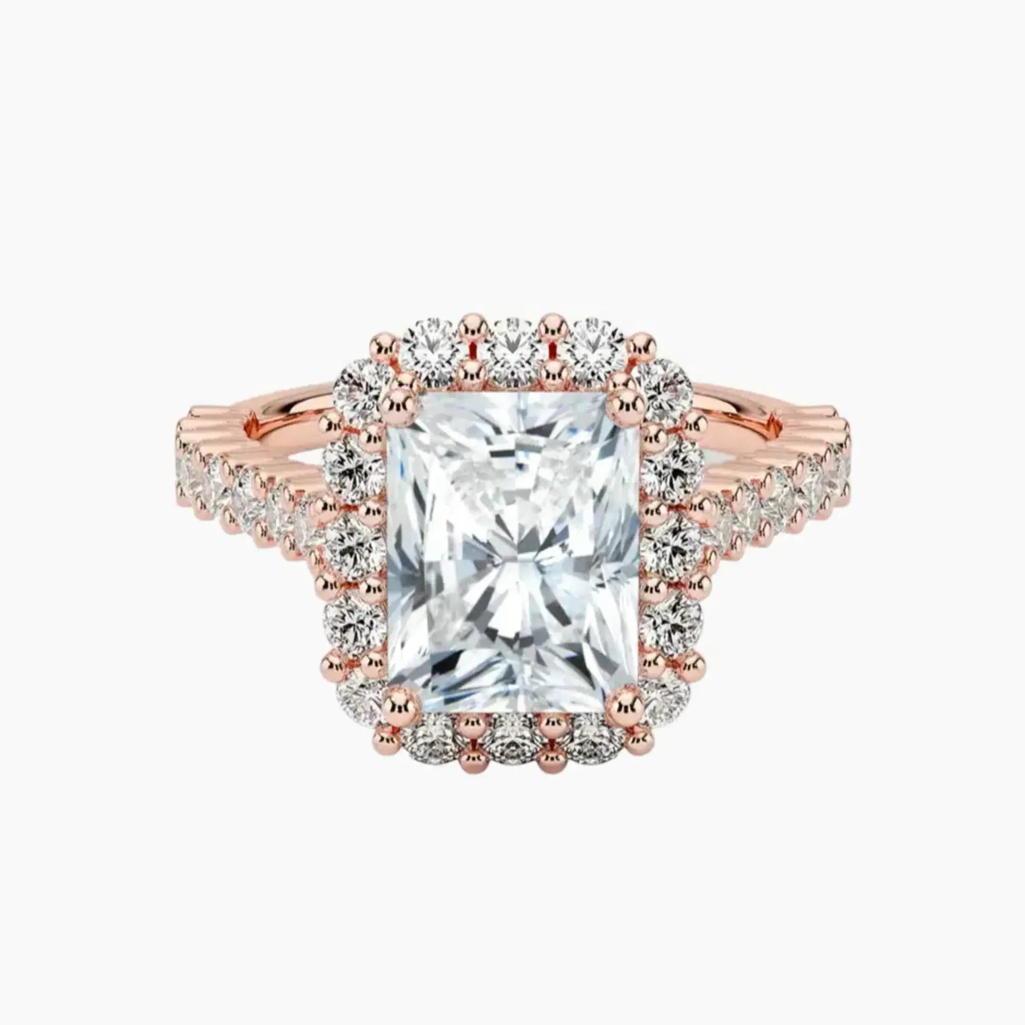 Fiora Pave Radiant Designer 2.5 Carat Lab Grown Diamond Engagement Ring in 14K Rose Gold