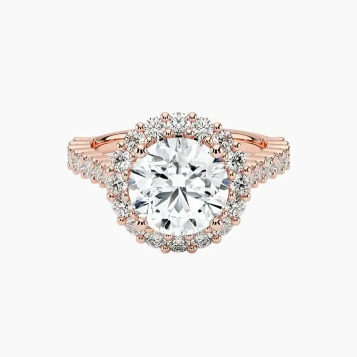 Fiora Pave Round Designer 3 Carat Lab Grown Diamond Engagement Ring in 14K Rose Gold
