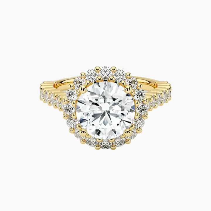 Fiora Pave Round Designer 2.5 Carat Lab Grown Diamond Engagement Ring in 18K Yellow Gold