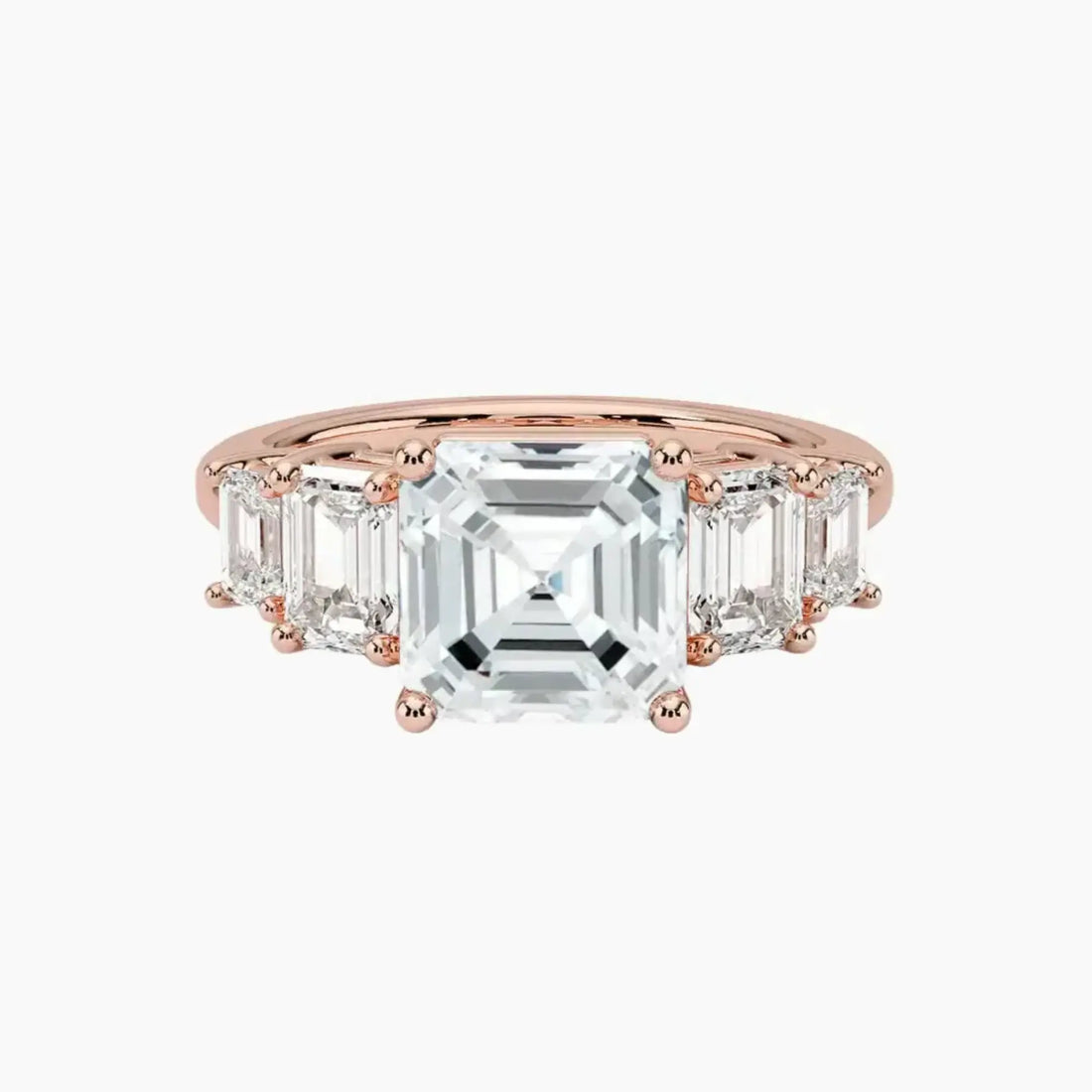 Katerina Five Stone Asscher Designer 2 Carat Lab Grown Diamond Engagement Ring in 18K Yellow Gold