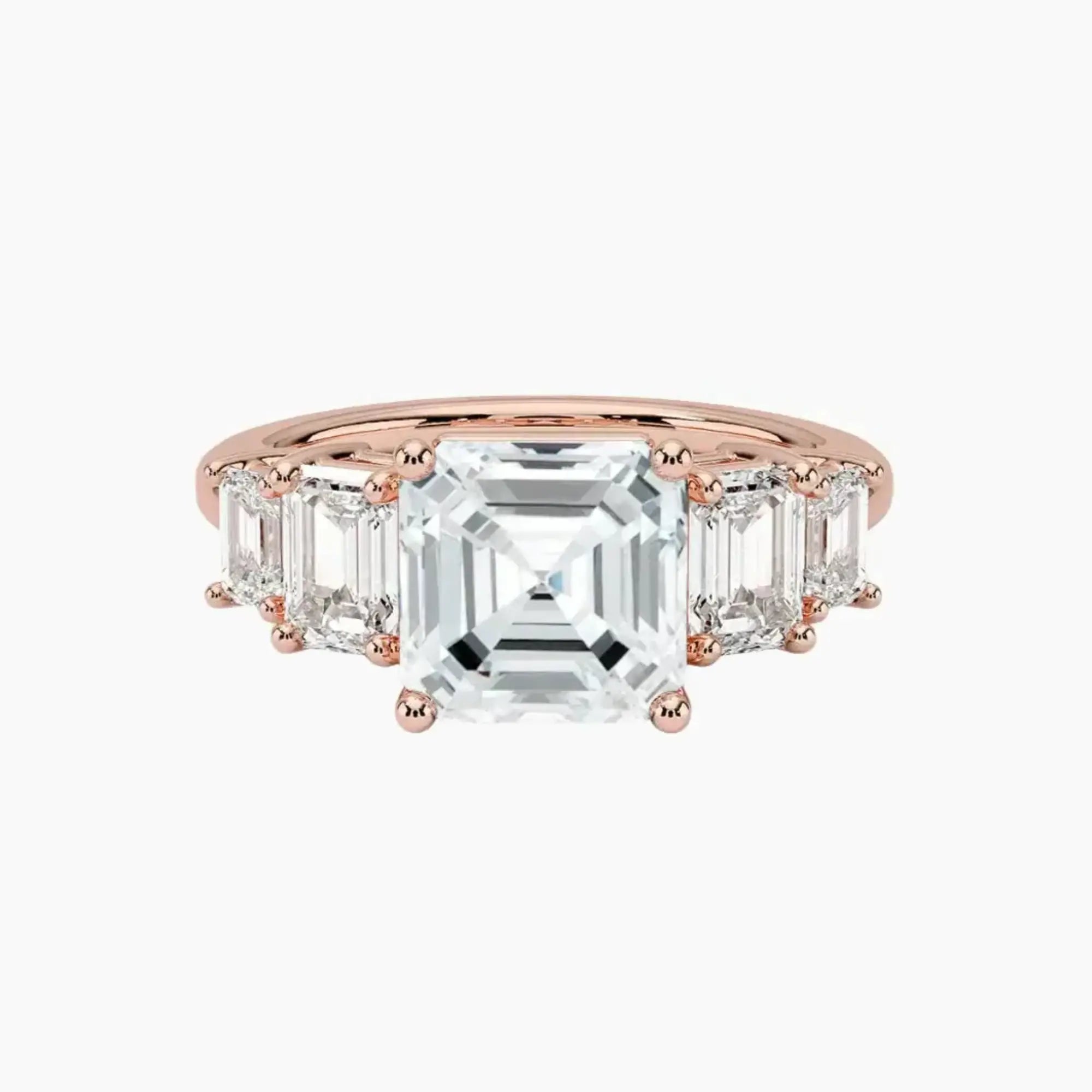 Katerina Five Stone Asscher Designer 1.5 Carat Lab Grown Diamond Engagement Ring in 14K Yellow Gold