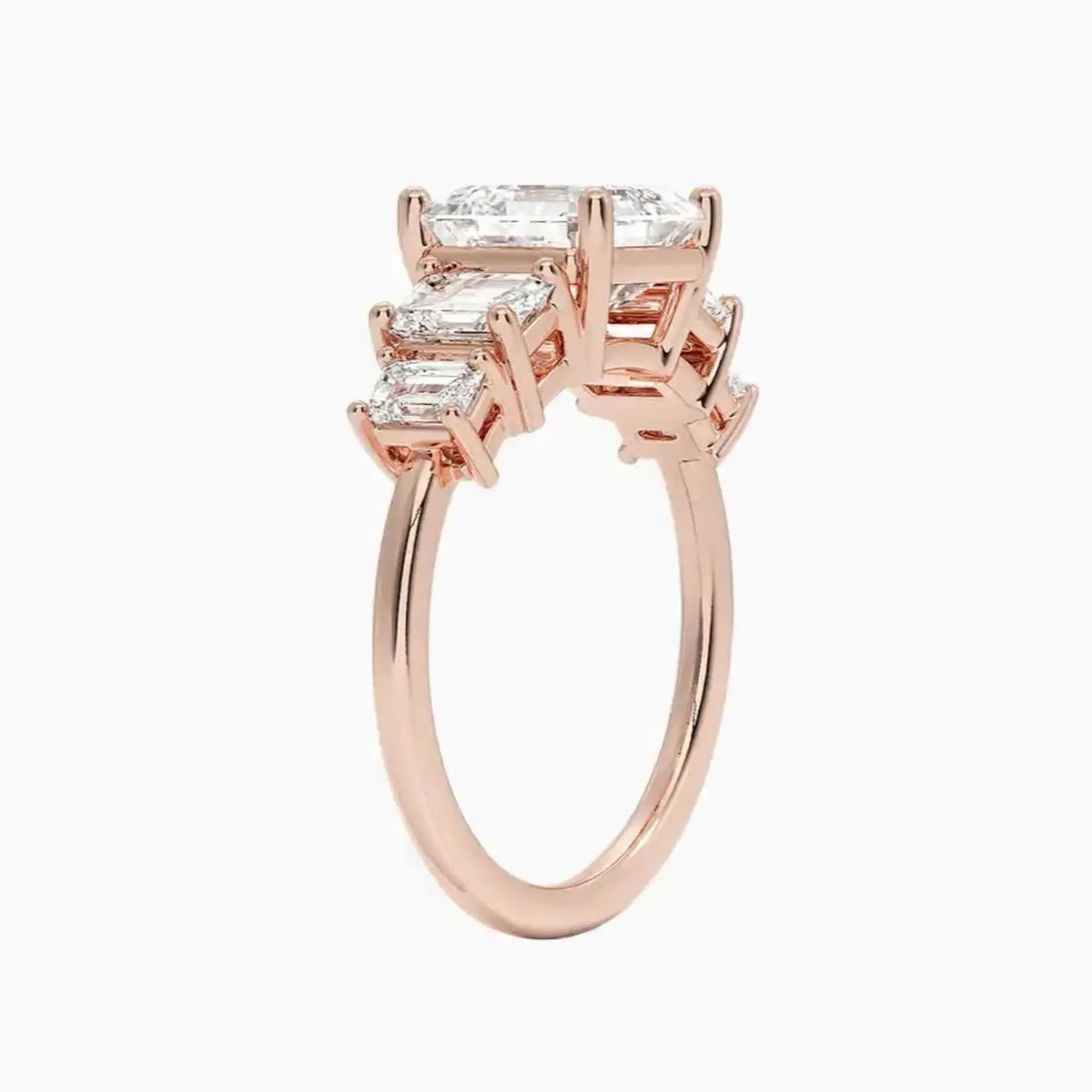 Katerina Five Stone Asscher Designer 3 Carat Lab Grown Diamond Engagement Ring in 14K Yellow Gold