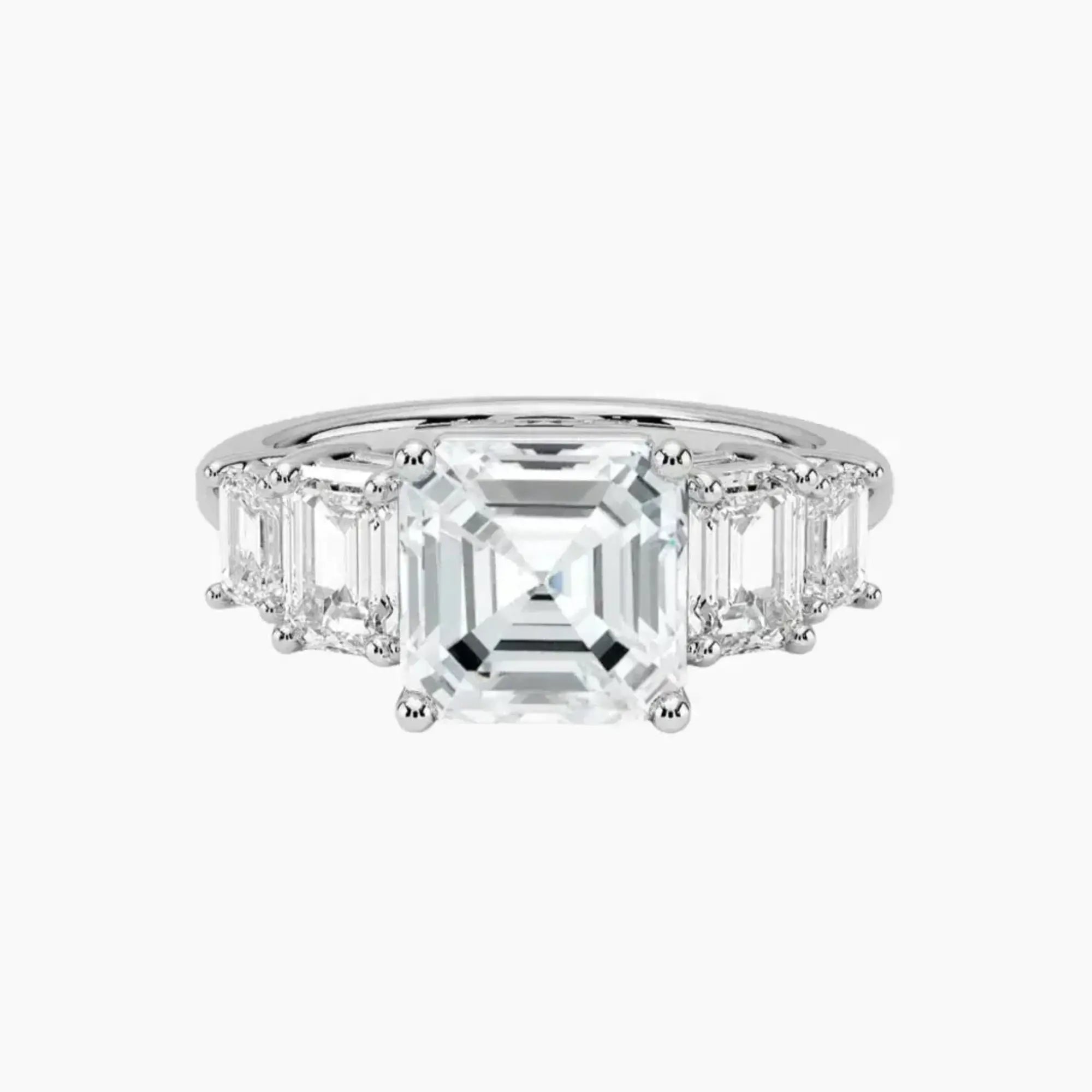 Katerina Five Stone Asscher Designer 2.5 Carat Lab Grown Diamond Engagement Ring in 14K White Gold