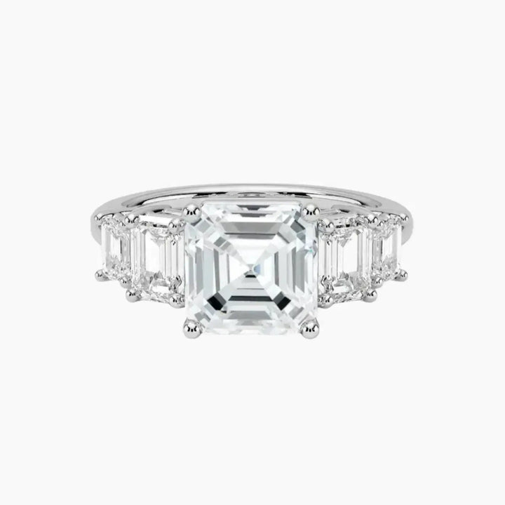 Katerina Five Stone Asscher Designer 3 Carat Lab Grown Diamond Engagement Ring in 14K White Gold