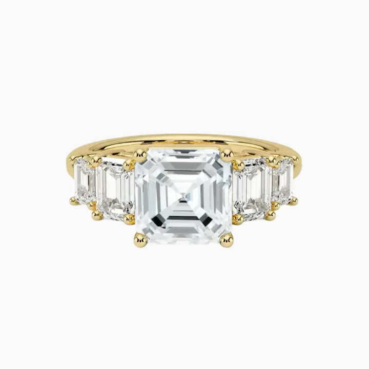 Katerina Five Stone Asscher Designer 2.5 Carat Lab Grown Diamond Engagement Ring in 18K Yellow Gold