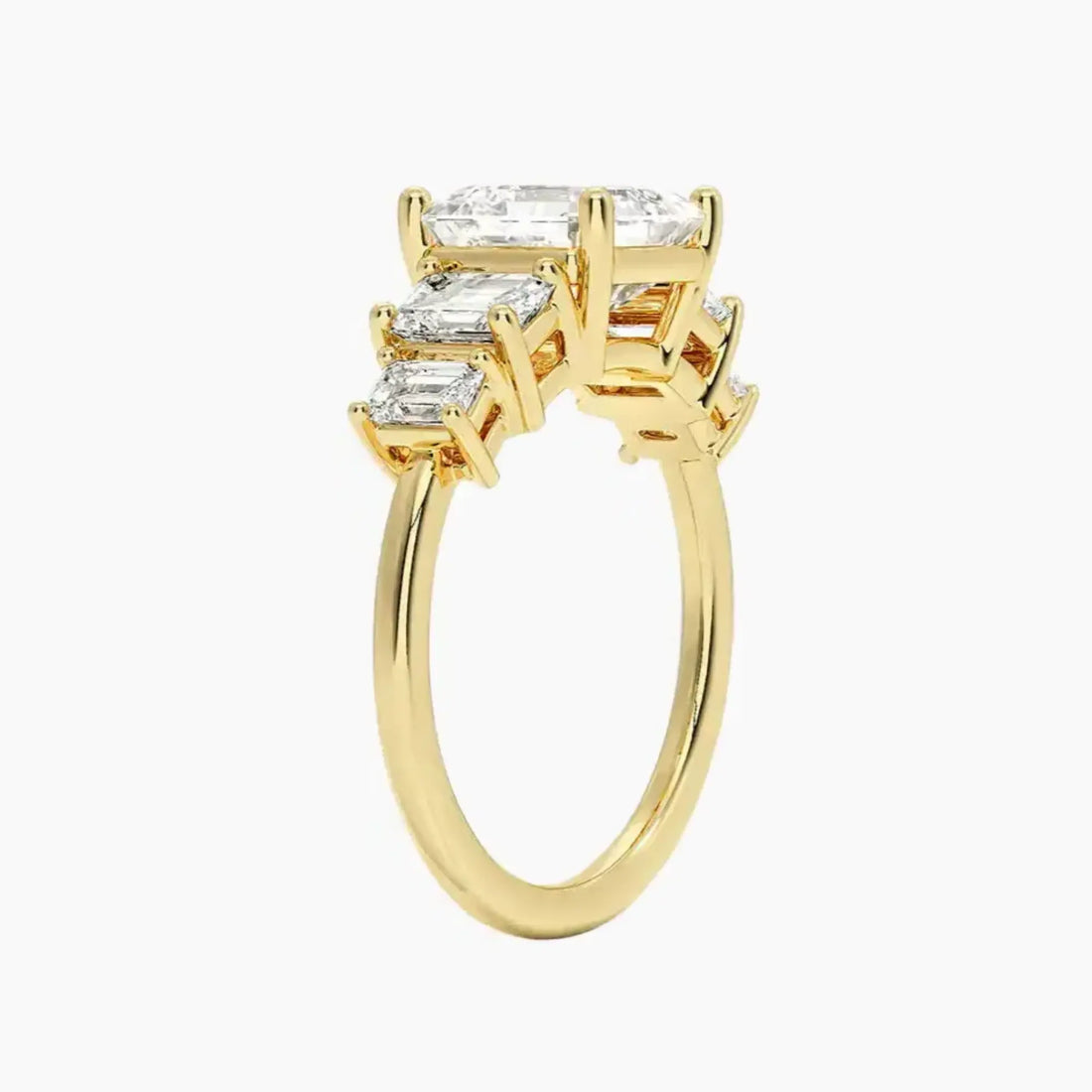 Katerina Five Stone Asscher Designer 2 Carat Lab Grown Diamond Engagement Ring in 18K Yellow Gold