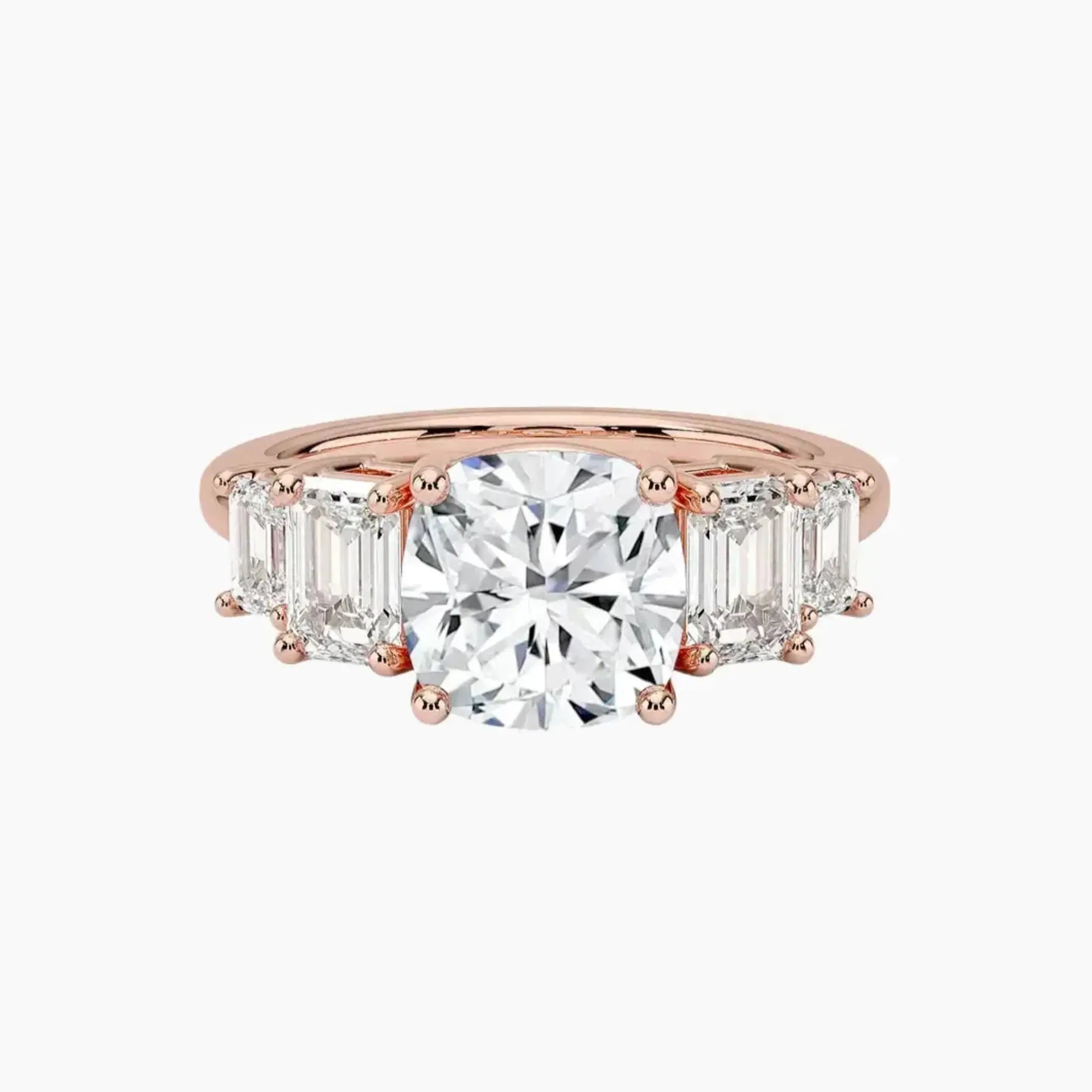Katerina Five Stone Cushion Designer 3 Carat Lab Grown Diamond Engagement Ring in 18K White Gold