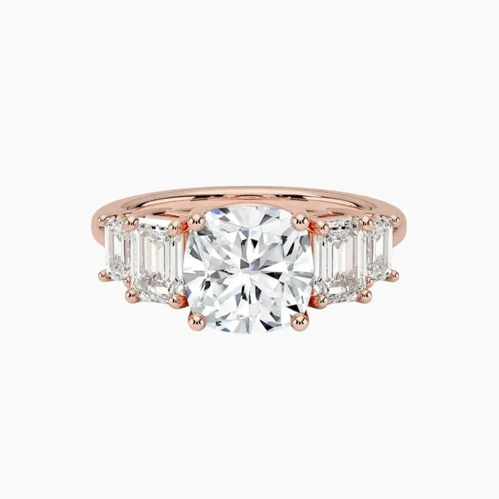 Katerina Five Stone Cushion Designer 1.5 Carat Lab Grown Diamond Engagement Ring in 14K Rose Gold