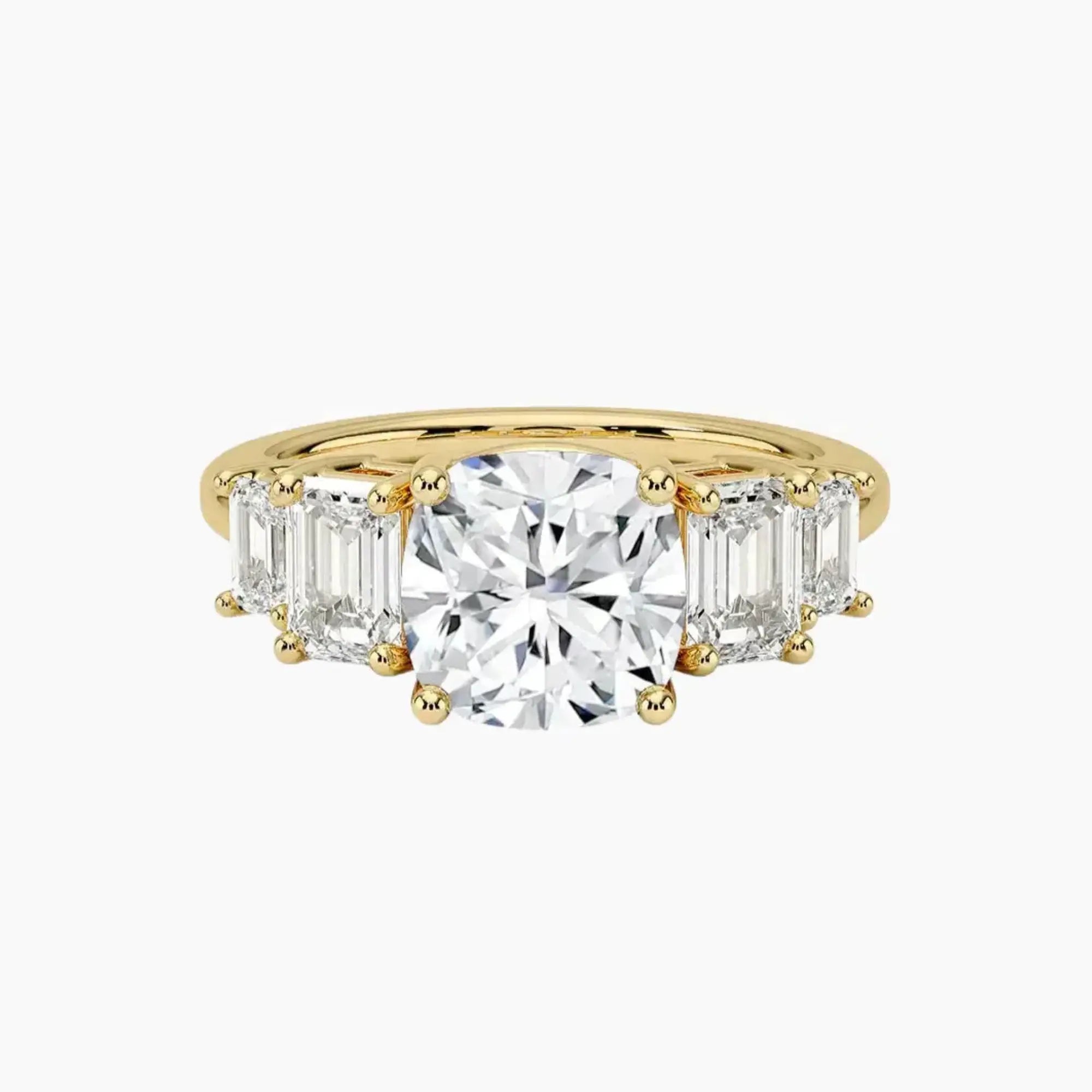 Katerina Five Stone Cushion Designer 1 Carat Lab Grown Diamond Engagement Ring in 18K Yellow Gold