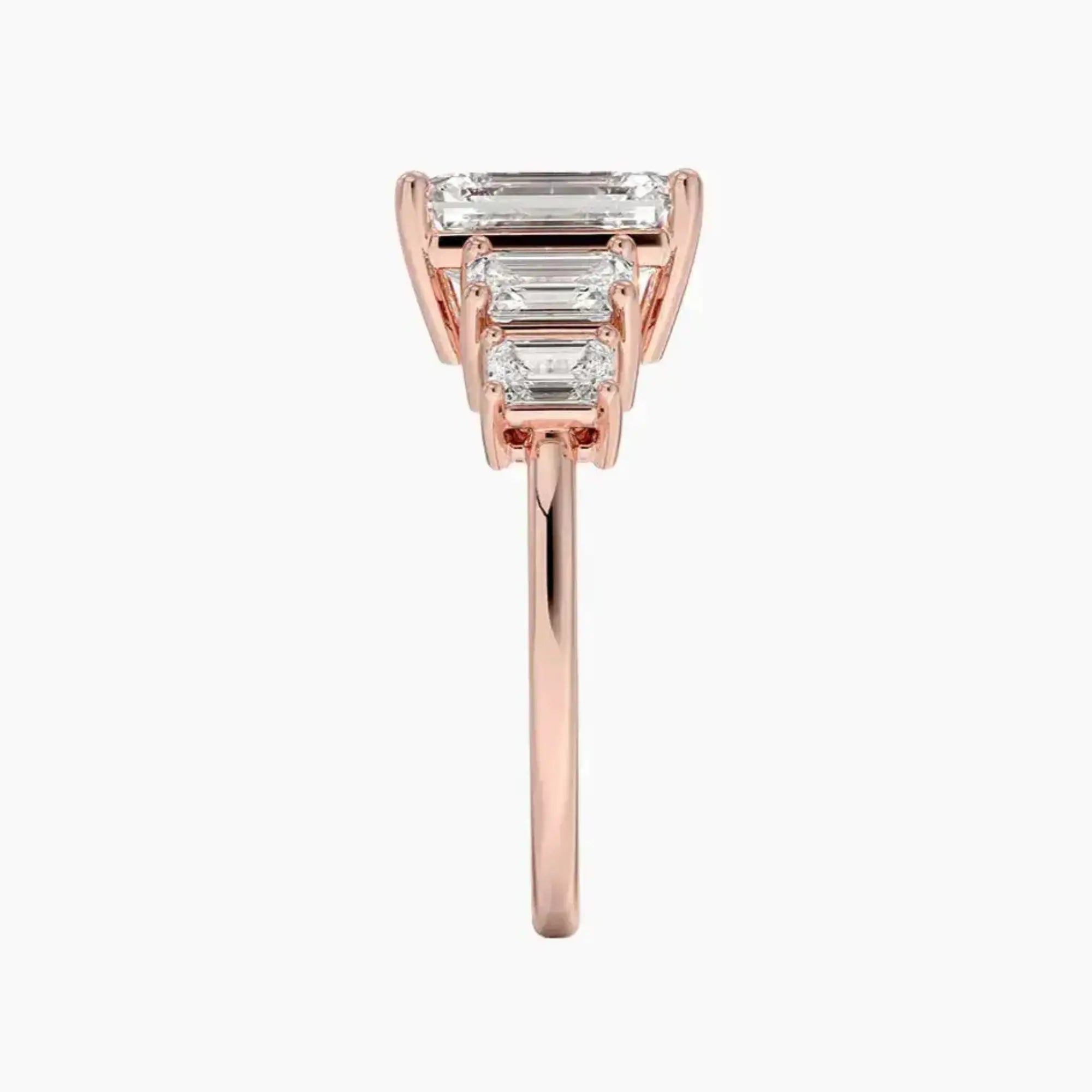 Katerina Five Stone Emerald Designer 2 Carat Lab Grown Diamond Engagement Ring in 18K Rose Gold